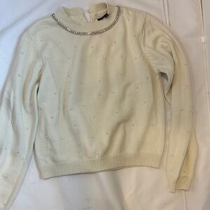 Chic Cream Sweater with Pearl Details